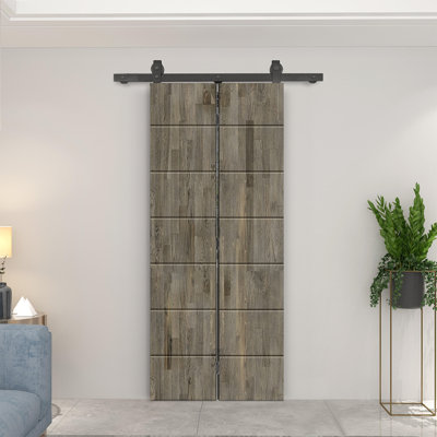 Pine Wood Bi-Fold Barn Door with Sliding Hardware Kit