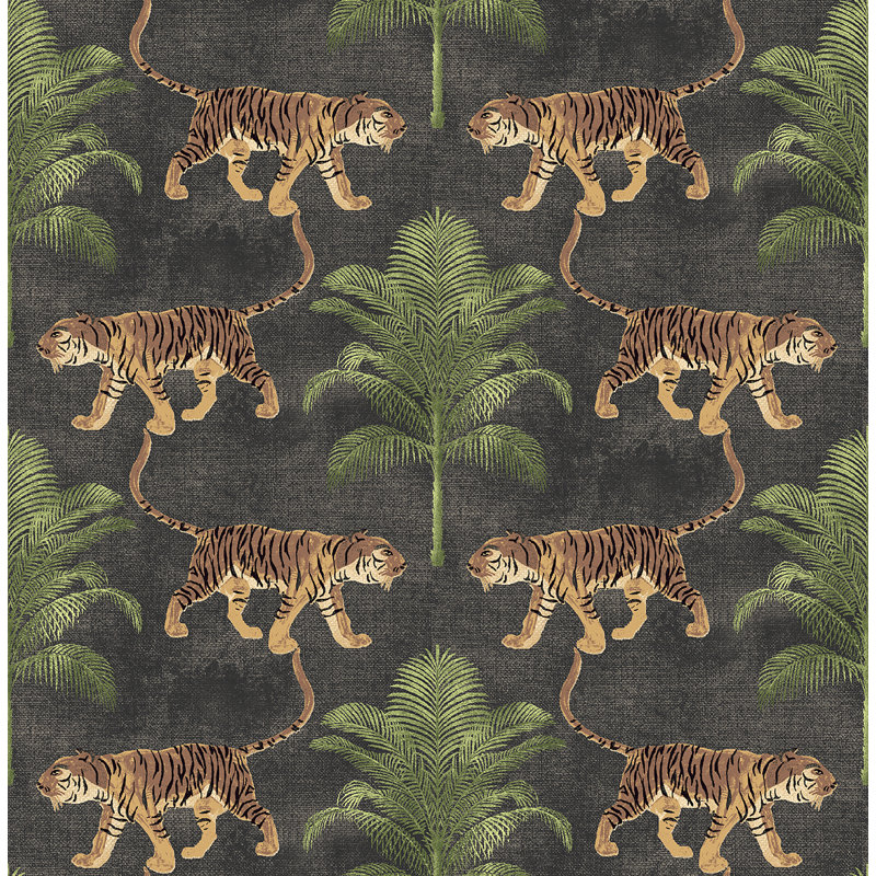 Tommy Bahama Tiger And Tree Peel And Stick Wallpaper Roll, Coal
