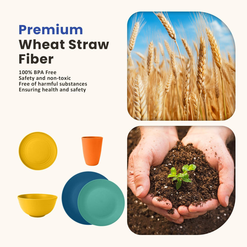 40-Piece Premium Wheat Straw Dinnerware Sets Service For 8, Unbreakable Plates And Bowls Set Cups Sets, Dinner Plates, Bowls For Kitchen,Dishwasher And Microwave Safe Dishes Set Multi