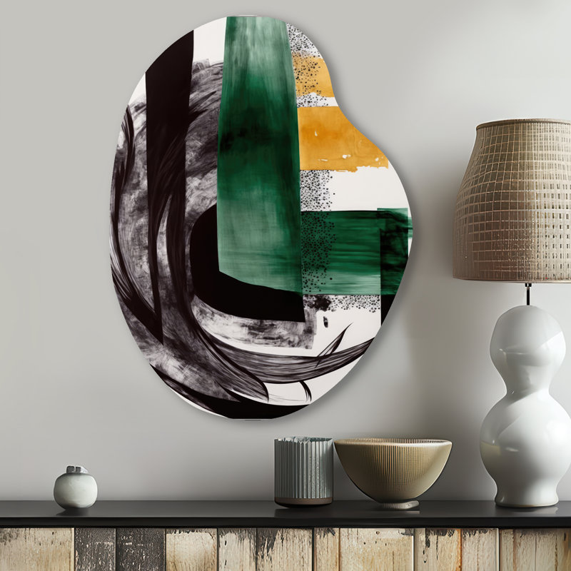Moderne vert Art déco VI - décoration murale de forme irrégulière transitionnelle, reproduction d'art asymétrique verte en métal