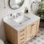 Plan de toilette en quartz blanc de Carrare de 94 cm (37 po) avec lavabo central encastré à une cuve et dosseret de 10 cm (4 po) de hauteur.