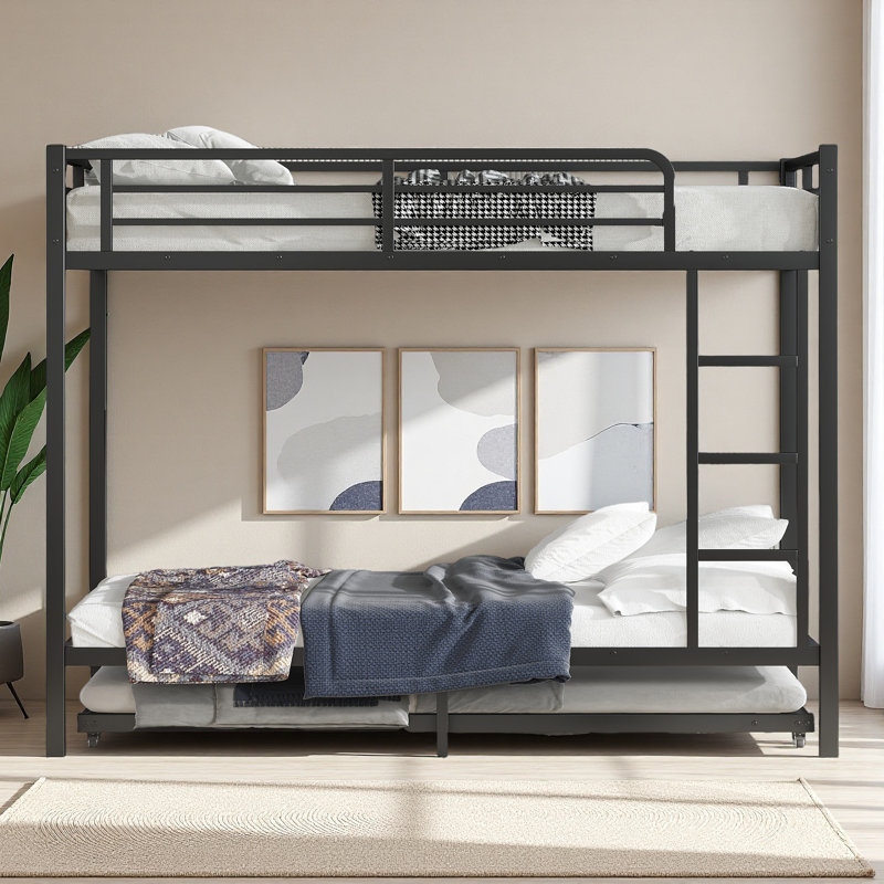 Metal Bunk Bed With Twin Size Trundle, Twin XL Over Twin XL
