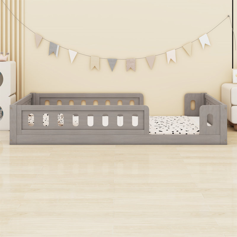 Wood Platform Bed With Guardrail, Naturel