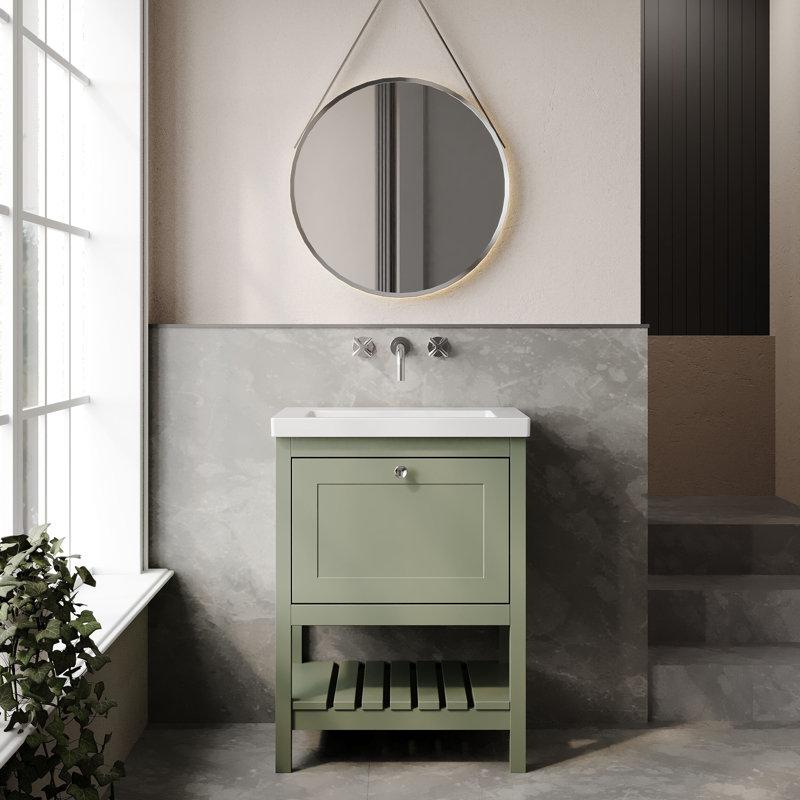 Old London Bexley 600mm Fern Green 1 Drawer Floor Standing Vanity Unit, Fern Green, 61.3cm W