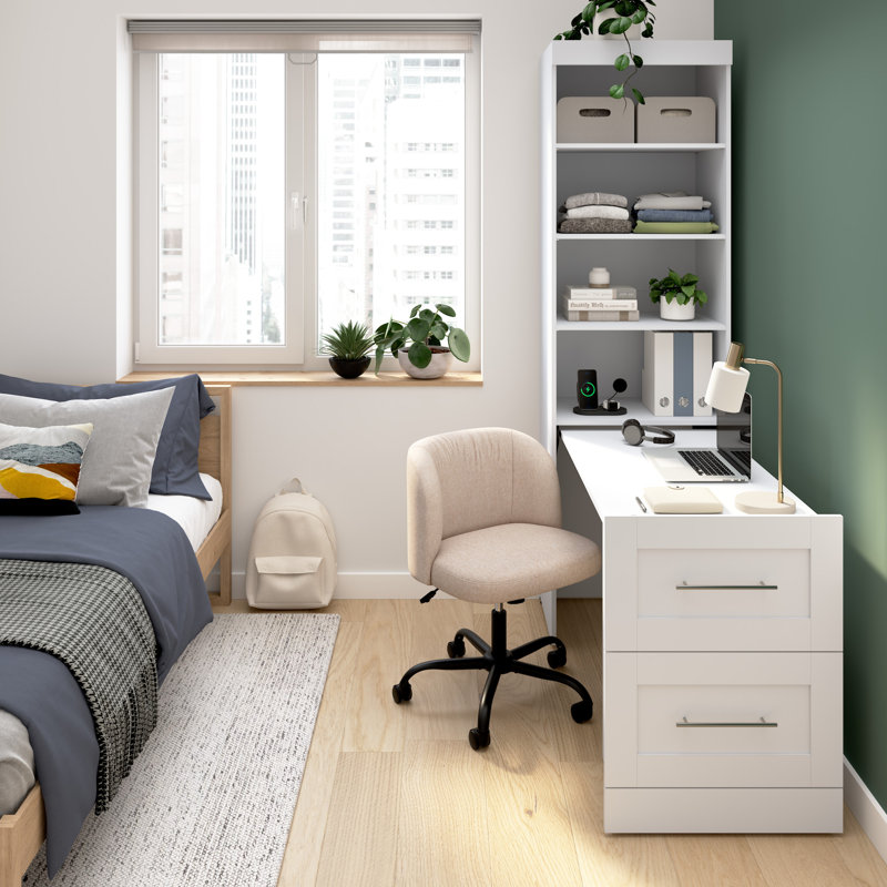 25W Pull-Out Desk Cabinet With Shelves And Hidden Storage, White