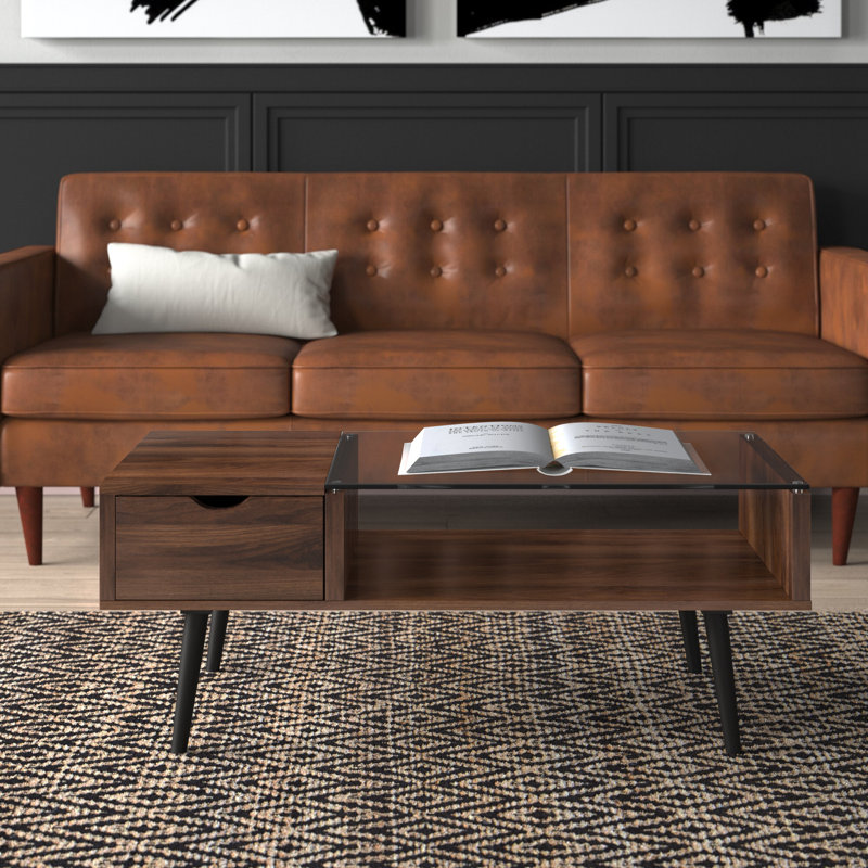 Four Leg Coffee Table with Storage, Dark Walnut