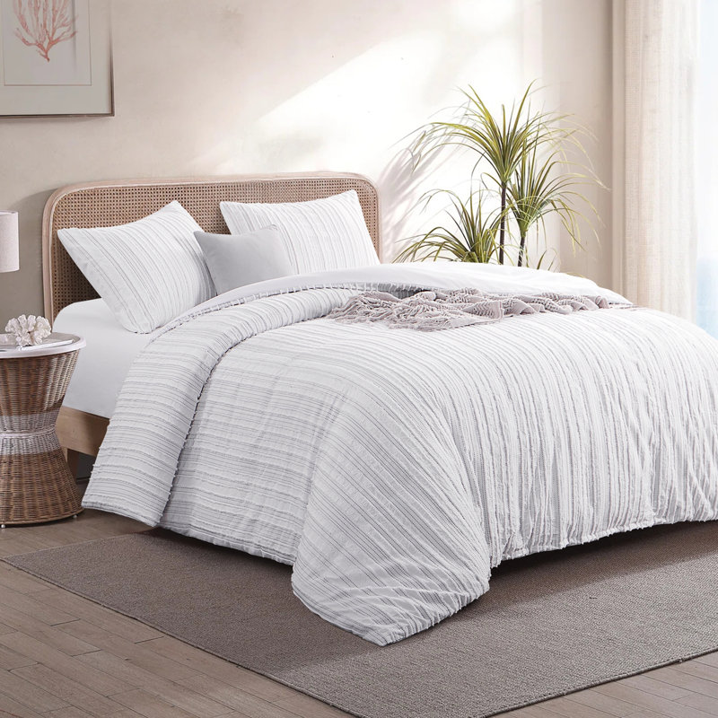 Ensemble d'édredon Boho touffeté à rayures, Édredon pour grand lit + 2 taies décoratives sta