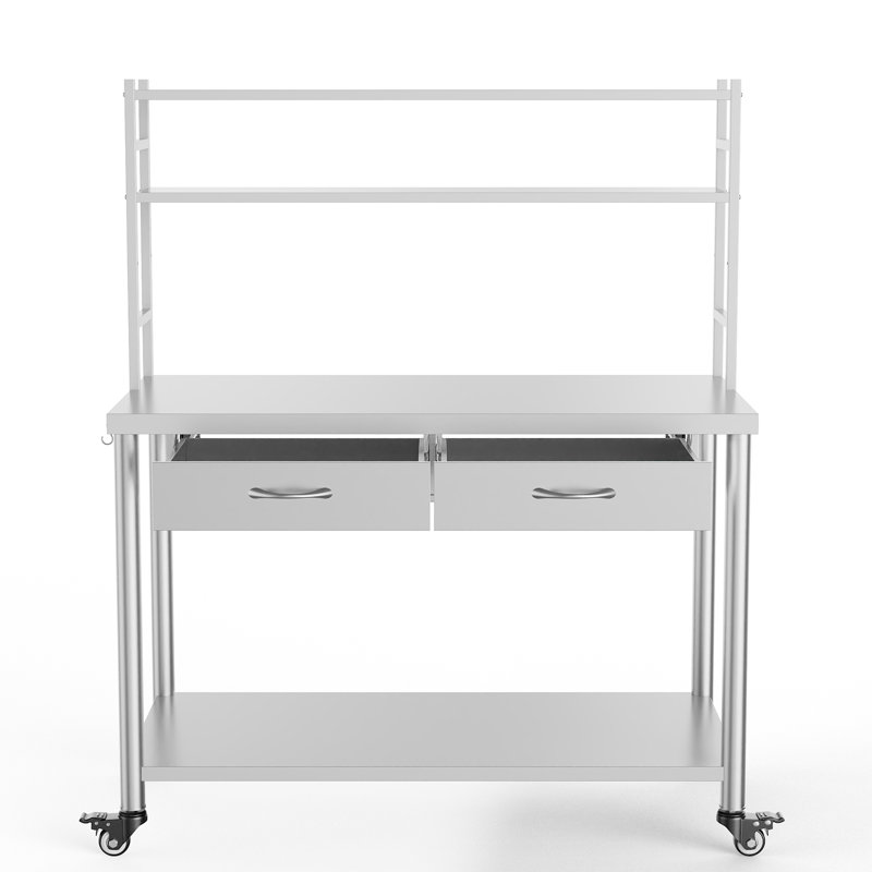 Table de préparation commerciale en acier inoxydable l 48 po x P 24 po avec 2 tiroirs et roulettes verrouillables