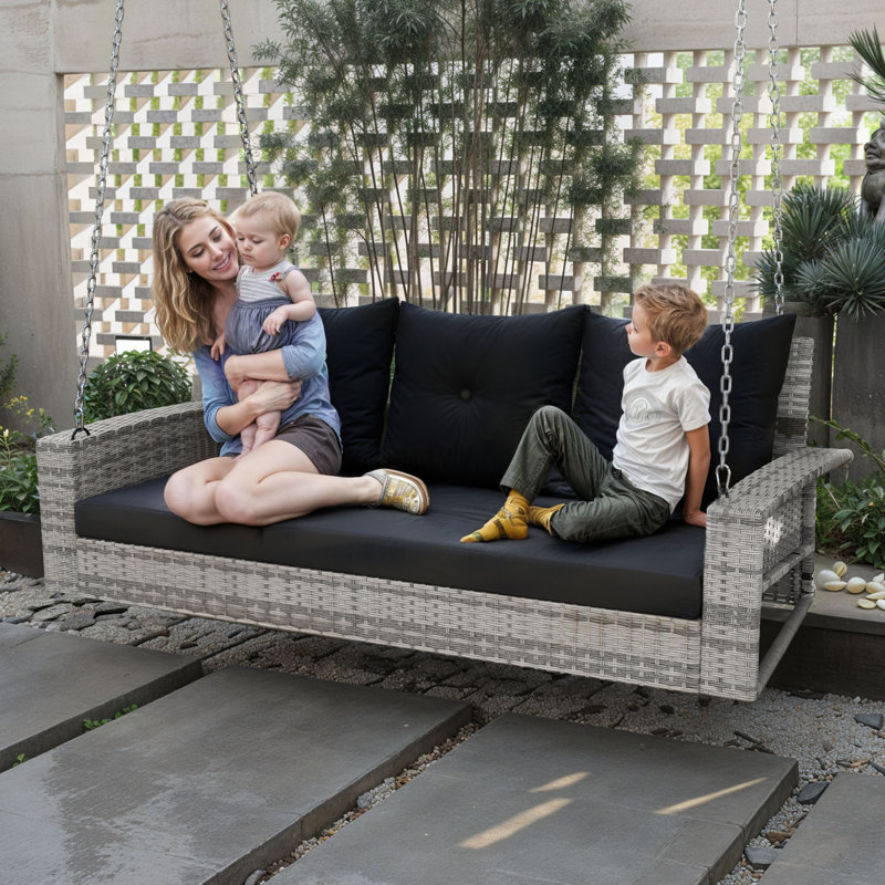 Balancelle Balconera pour 3 personnes avec coussins, Bleu marine / Noir