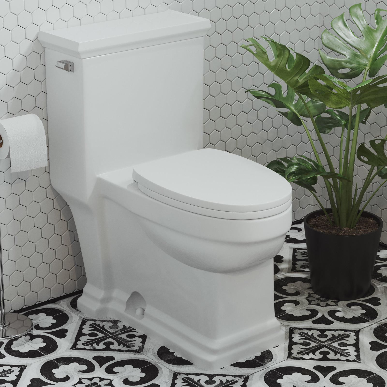 Voltaire One-Piece Elongated Toilet Dual-Flush 1.1/1.6 gpf, Left, Glossy White