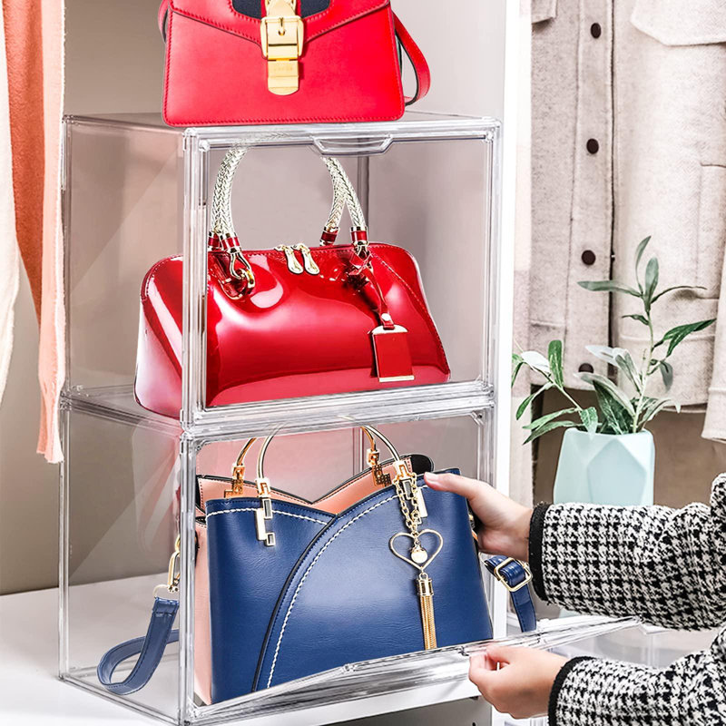Plastic Handbag Storage Organizer For Closet, Acrylic Display Box For Handbag, Stackable Storage Boxes Bag Organizer With Magnetic Door,(Transparent/5 PCS)