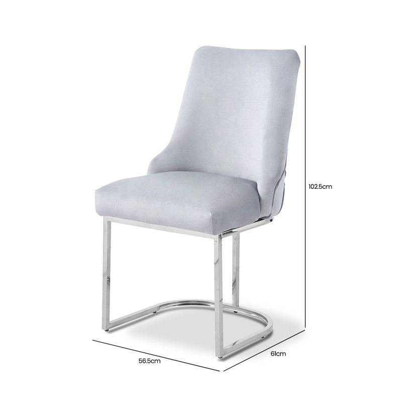 Ajan 55cm H Tufted Velvet Upholstered Upholstered Back Side Chair, Grey, Chrome