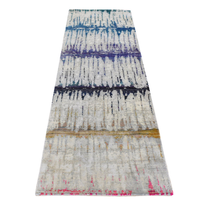 Tapis unique nouvel âge 2 pi 7 po x 8 pi 2 po Tomora en bleu, mauve et gris