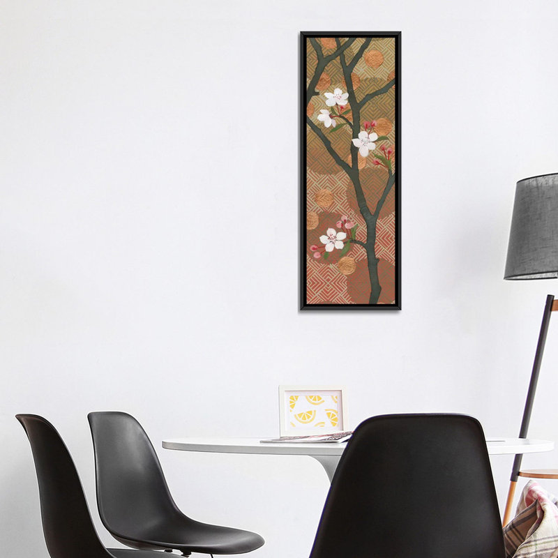 « cerise fleurs panel ii », impression sur toile tendue, H 36 po x l 12 po x P 1,5 po, Toile avec cadre noir