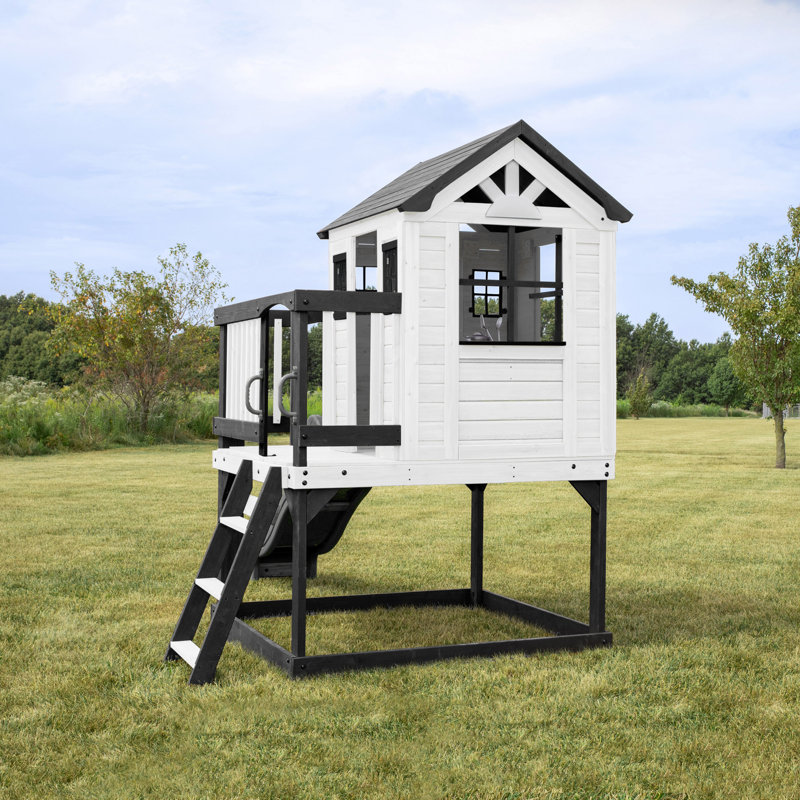 Maisonnette pour enfant en bois de cèdre blanc avec glissade à vagues, cuisine de jeu et terrasse Back Sweetwater Heights