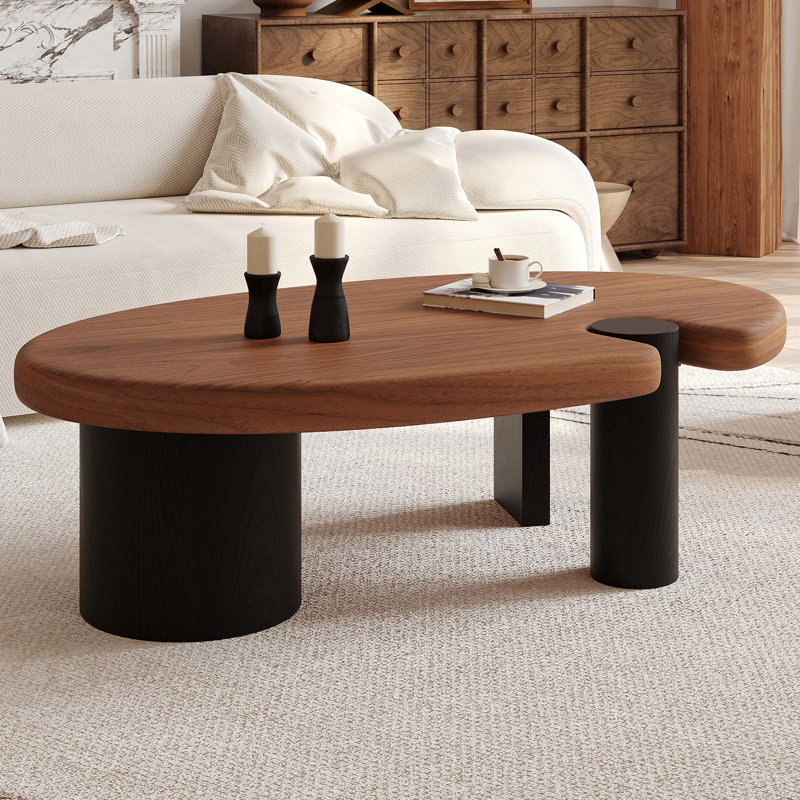 Table basse ovale en bois de ferme, centre de salon en noyer