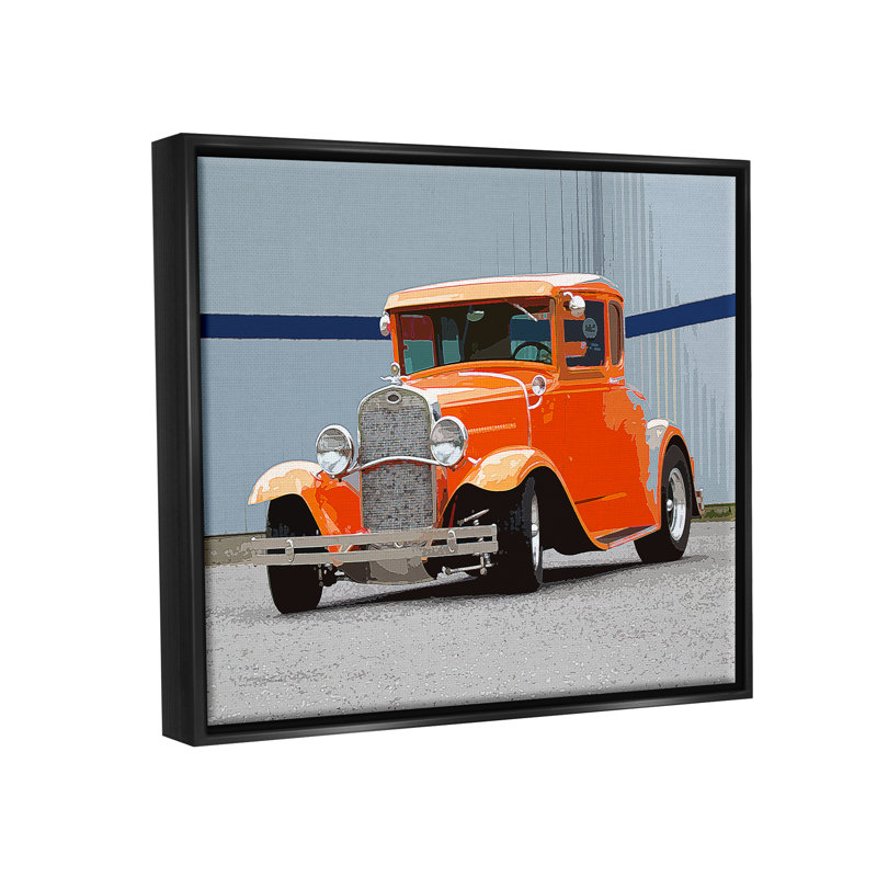 Buggy antique orange par Clive Branson, Cadre flottant noir de jais, H 25 po x l 31 po x P 1,7 po