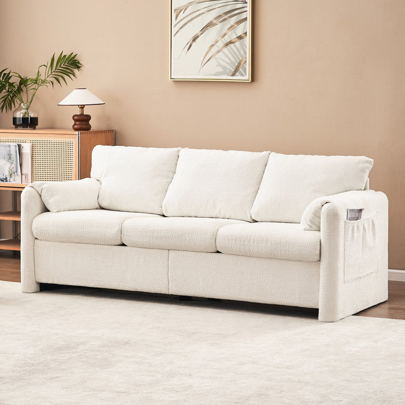 Canapé moderne blanc, 77 po, 3 po avec revêtement en chenille et coussins en mousse haute de 77 po en tissu blanc, pour une expérience confortable