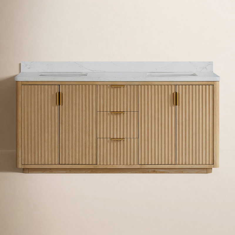Ensemble de meuble-lavabo double 72 "Adela, Blanc, Doré, Brun