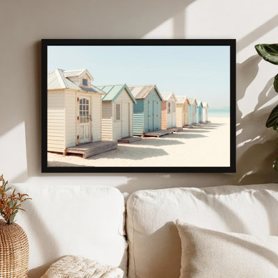 Art mural sur toile noir encadré pour le salon, la chambre à coucher, le bureau ou le vestibule - Décoration murale décorative avec cabanes de plage