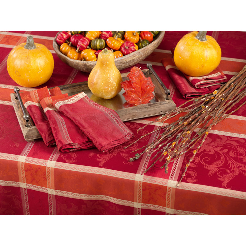 Autumn Plaid Rectangular Fabric Tablecloth in Red and Orange