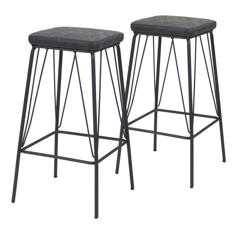 Samuel Adjustable Backless Vintage Black Metal and Wood Bar Stool