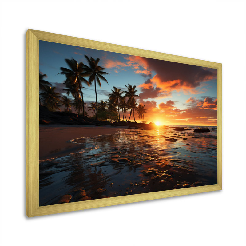Caraibe Island Sunset V, reproduction d'art sur toile, H 16 po x l 32 po x P 1 po, Encadrement doré