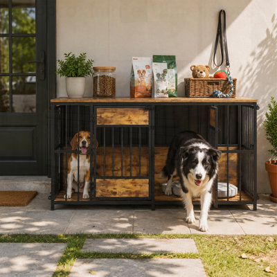 Élégant meuble pour cage de chien en bois avec plateau de rangement, parfait pour les grands chiens et pour la décoration intérieure