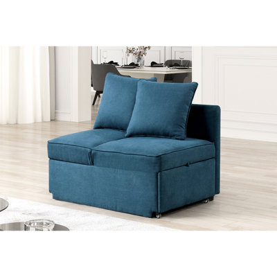 Chaise convertible contemporaine en métal, tissu gris avec rangement et réglable, coussins inclus
