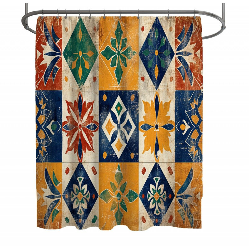Ceramic Checkered Shower Curtain, 73"H x 70"W