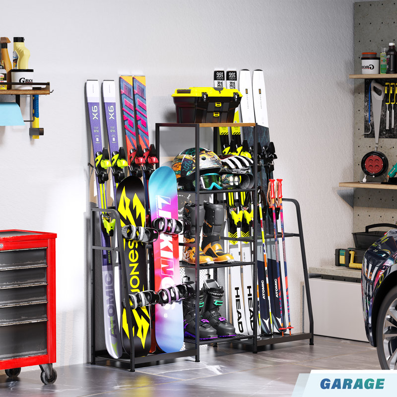 Support de rangement pour skis, organisateur de rangement robuste pour articles de sport en acier pouvant contenir des skis, des chaussures de ski, des bâtons, des casques et des lunettes de protection