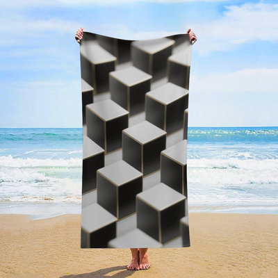 Serviette de plage à séchage rapide en microfibre noire et grise, 50 x 60 po