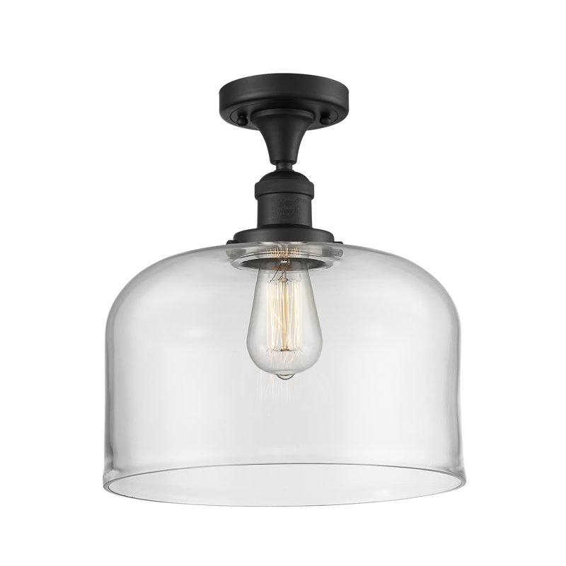 Plafonnier semi-encastré 1 lumière Bell, Clair, Ampoule non incluse, Noir mat