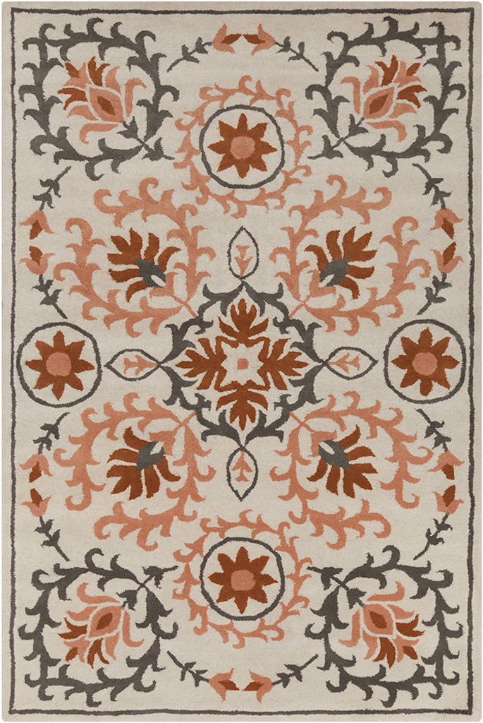 Ailey Authentic Hand-Tufted Handmade Peach & Rust Abstract Design on Cream Wool Transitional Area Rug Lark Manor™ Rug 