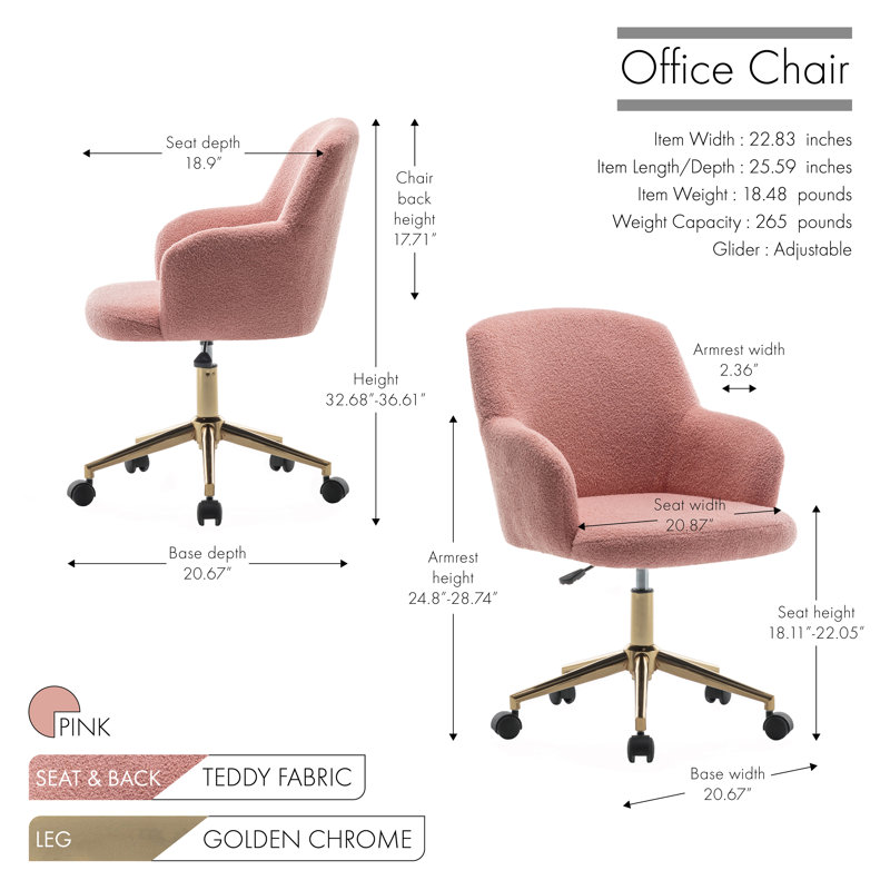 Chaise de bureau Dylon Teddy, Rose