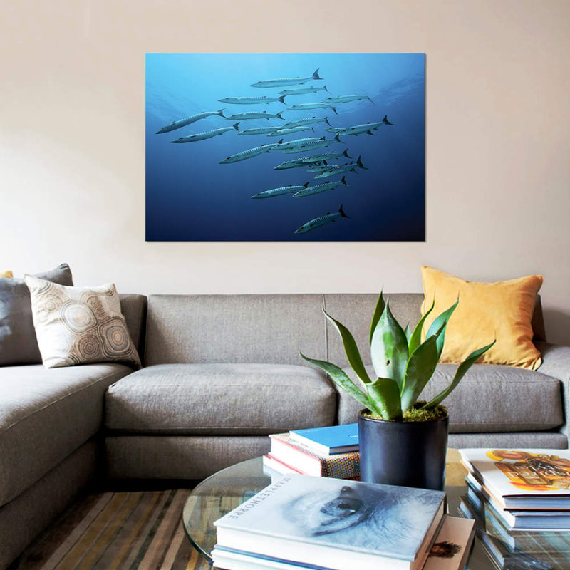 « barracudas », impression sur toile, H 18 po x l 26 po x P 1,5 po, Toile tendue, Pas de tapis