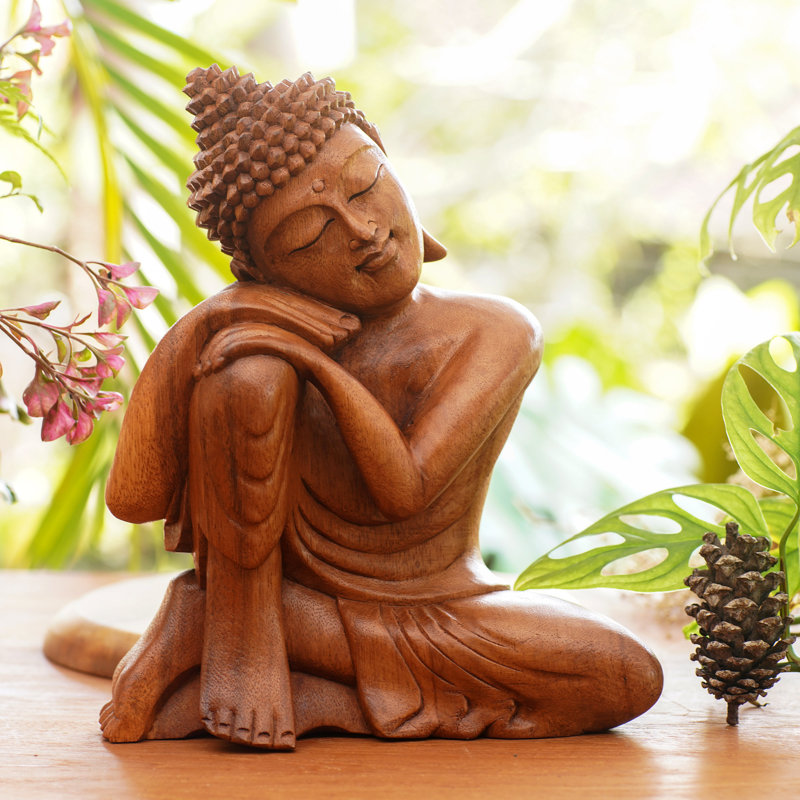 Figurine en bois bouddha relaxed Kishan