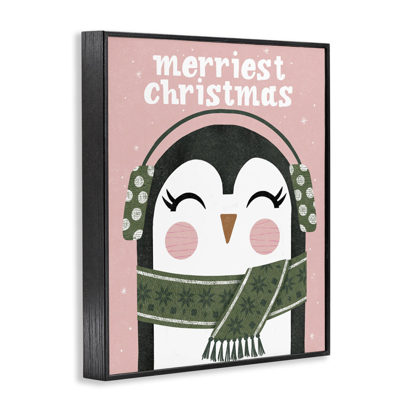 «Merriest Christmas Penguin», estampe numérique de Muffin Grayson, H 14 po x l 11 po, Giclée encadrée noir minuit