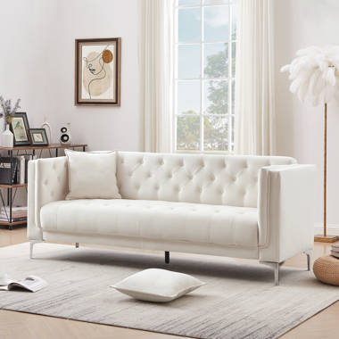 Velvet Sofa with two pillows, Modern Tufted Upholstered Leisure