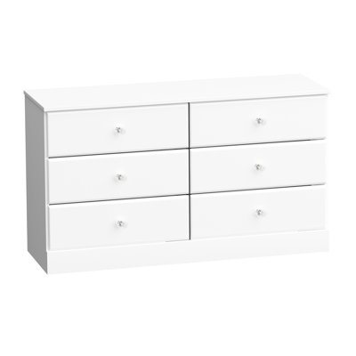 Commode double 6 tiroirs l 47,5 po Mcclarrie, large commode pour chambre à coucher, rangement pour vêtements et rangement, l 47,5 po x H 26,85 po x P 15,5 po, boutons blancs en acrylique