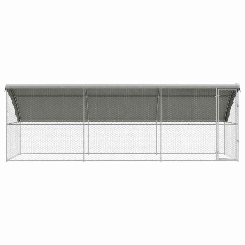  Dog Kennel With Storage Silver Galvanised Steel Outdoor Housing Shelter