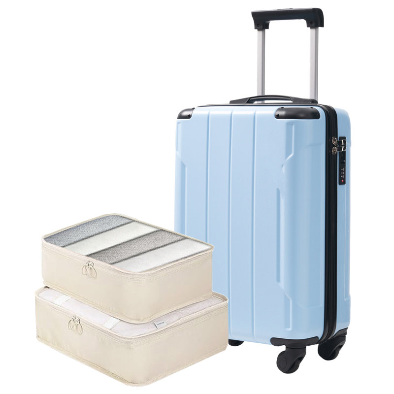Bagage à main 20 pouces Hardshell, valise légère en ABS durable avec roulettes pivotantes, verrou TSA intégré, 2 cubes de rangement