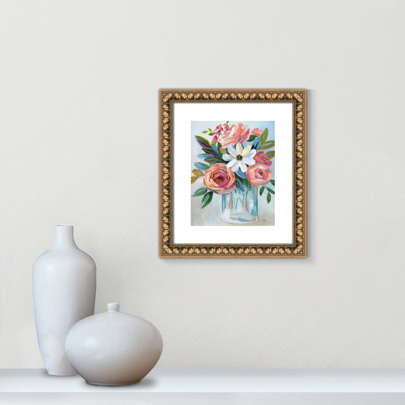 Fiesta Blooms par Nan - reproduction d'art, Papier avec cadre à perles dorées, H 15 po x l 13 po x P 1,13 po