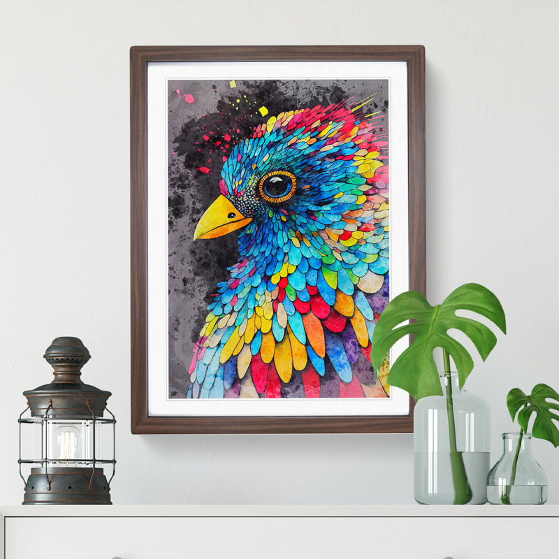 Bird Paint Drips No.2 - Wall Art, Walnut Framed, 64cm H x 46cm W x 2cm D, Walnut