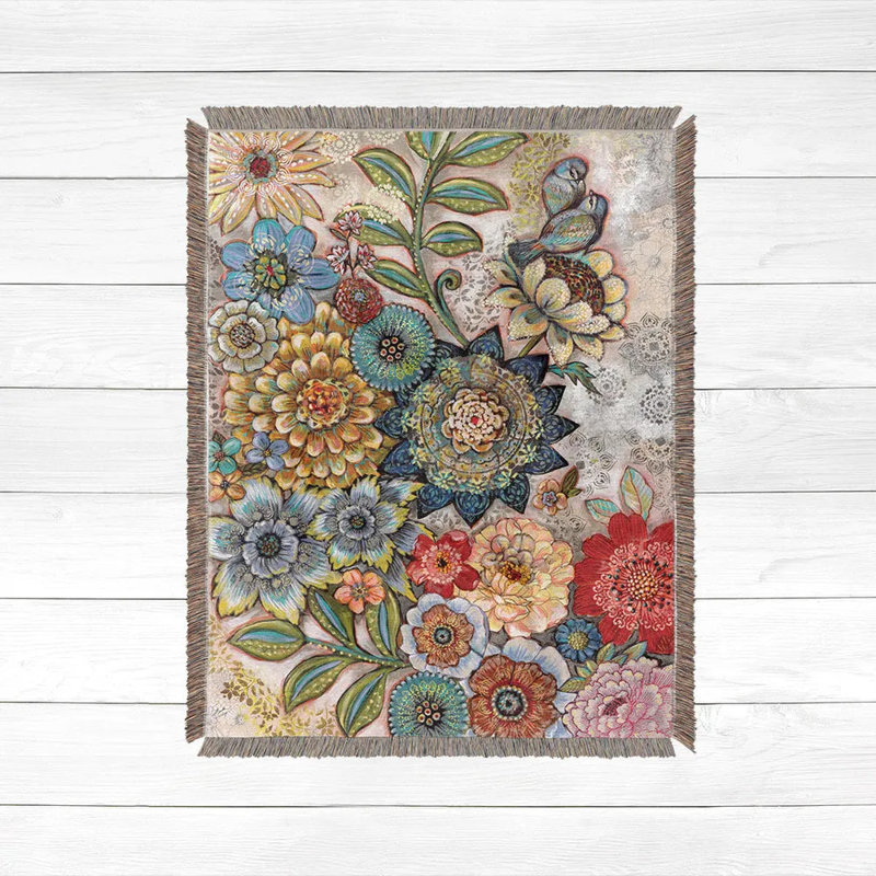 Boho Bouquet 100% Cotton Throw, 50" W x 60" L