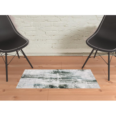 Tapis gris / bleu sarcelle antidérapant Matney