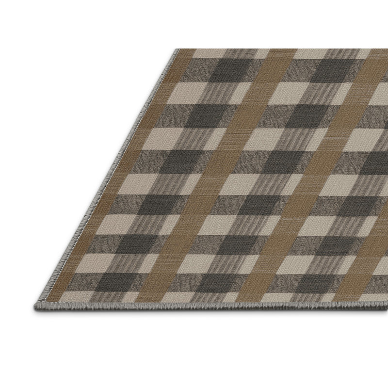 Tapis gris à carreaux lavable à la machine, Rectangulaire 2 pi x 3 pi