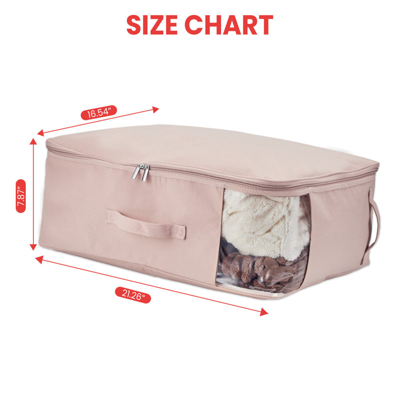 3-Pack Canvas Storage Bags for Comforters & Blankets, Light Peach Pink, 21.26"×16.54"×7.87", Breathable Cotton with Clear Window