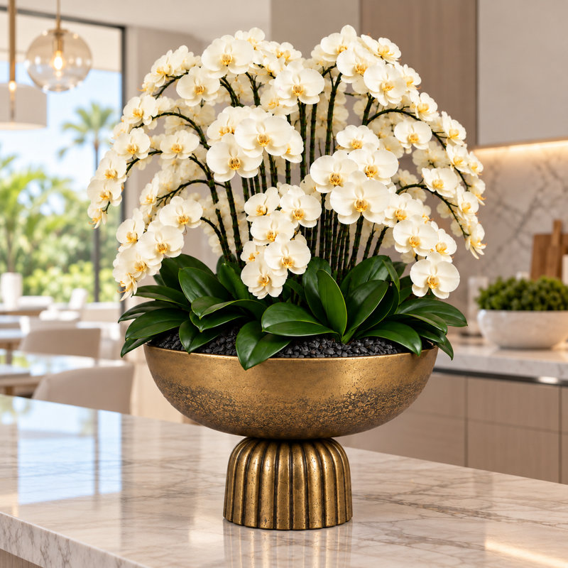 Orchid Arrangement in Hamilton Footed Bowl, Blue