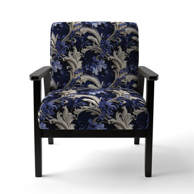 Cobalt Blue Baroque Scrolls Victorian Pattern I - Upholstered Floral Accent Chair and Cottage Arm Chair